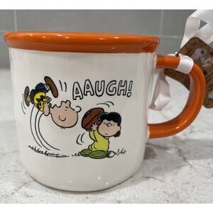 AAUGH! Peanuts X Rae Dunn Lucy Charlie Brown Snatch Kick Mug NEW Football Season